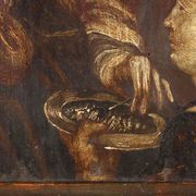 The Holy Family, ancient oil painting on panel, 16th-17th century.