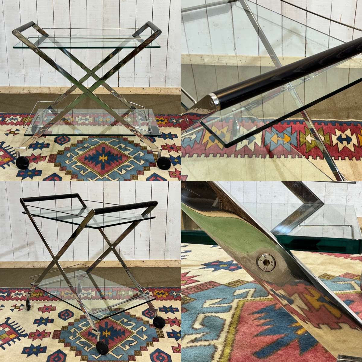 Transparent glass rolling table from the 90s.