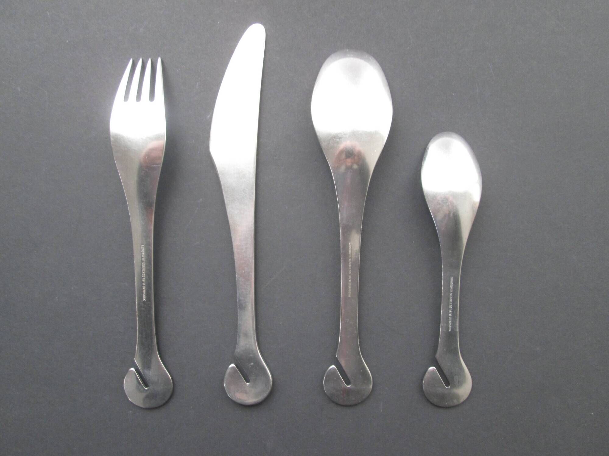 Danish modernist stainless steel 31 pc  EASY monobloc 1960s flatware cutlery set by Lundtofte