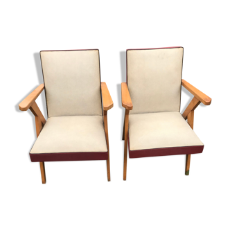 Set of 2 armchairs vintage compass feet