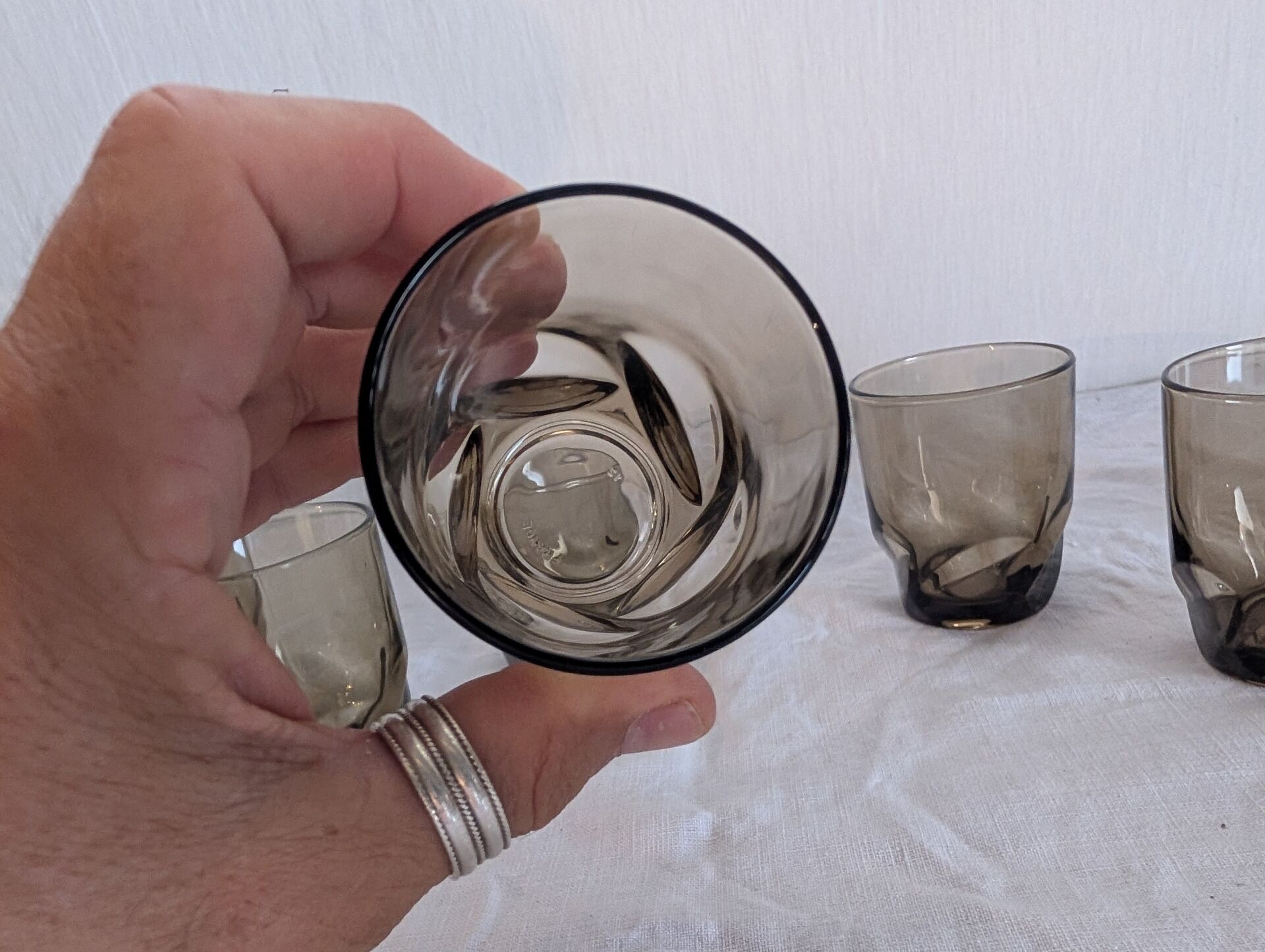 7 smoked glasses French design 1970s