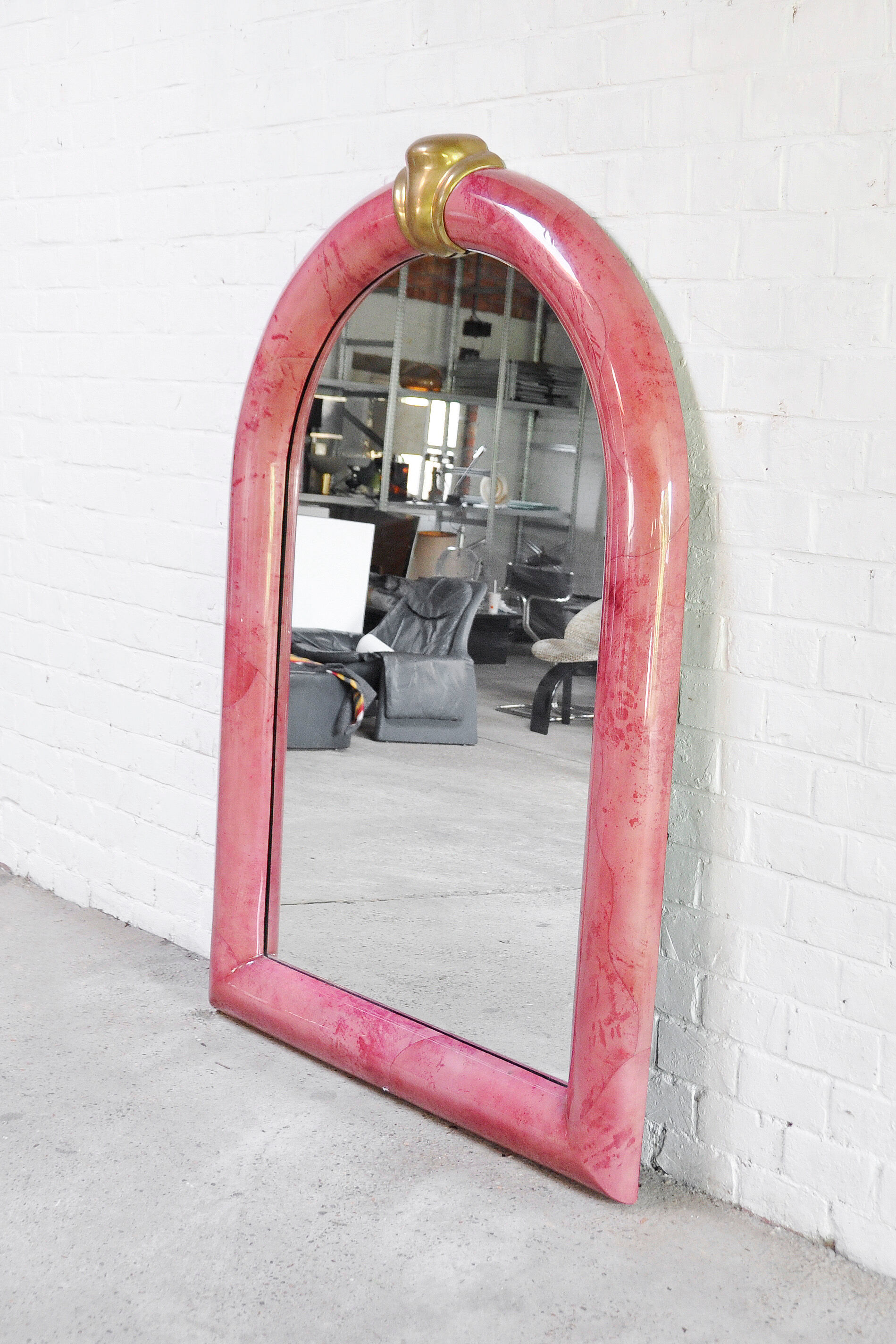 Pink Lacquered Goatskin Mirror by Karl Springer, 1970s