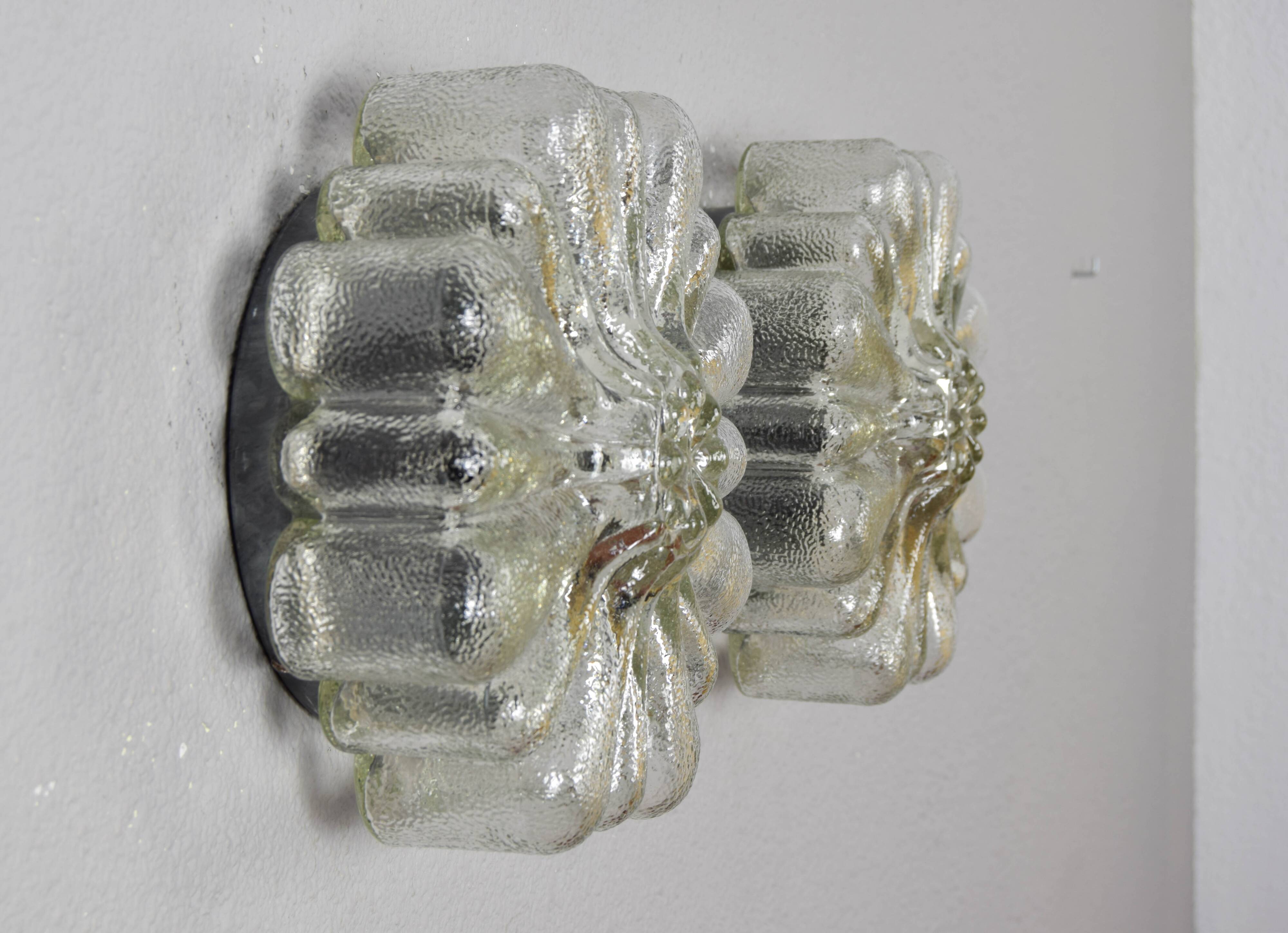 Mid Century Modern Germany Cut Glass Flush Mount Set 60s Bubble Flower Set