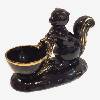 Black and gold ceramic squirrel pot cache from the 50s