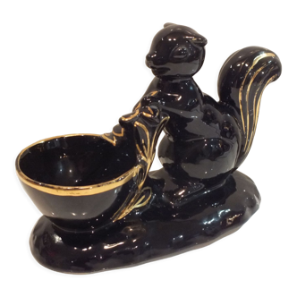 Black and gold ceramic squirrel pot cache from the 50s