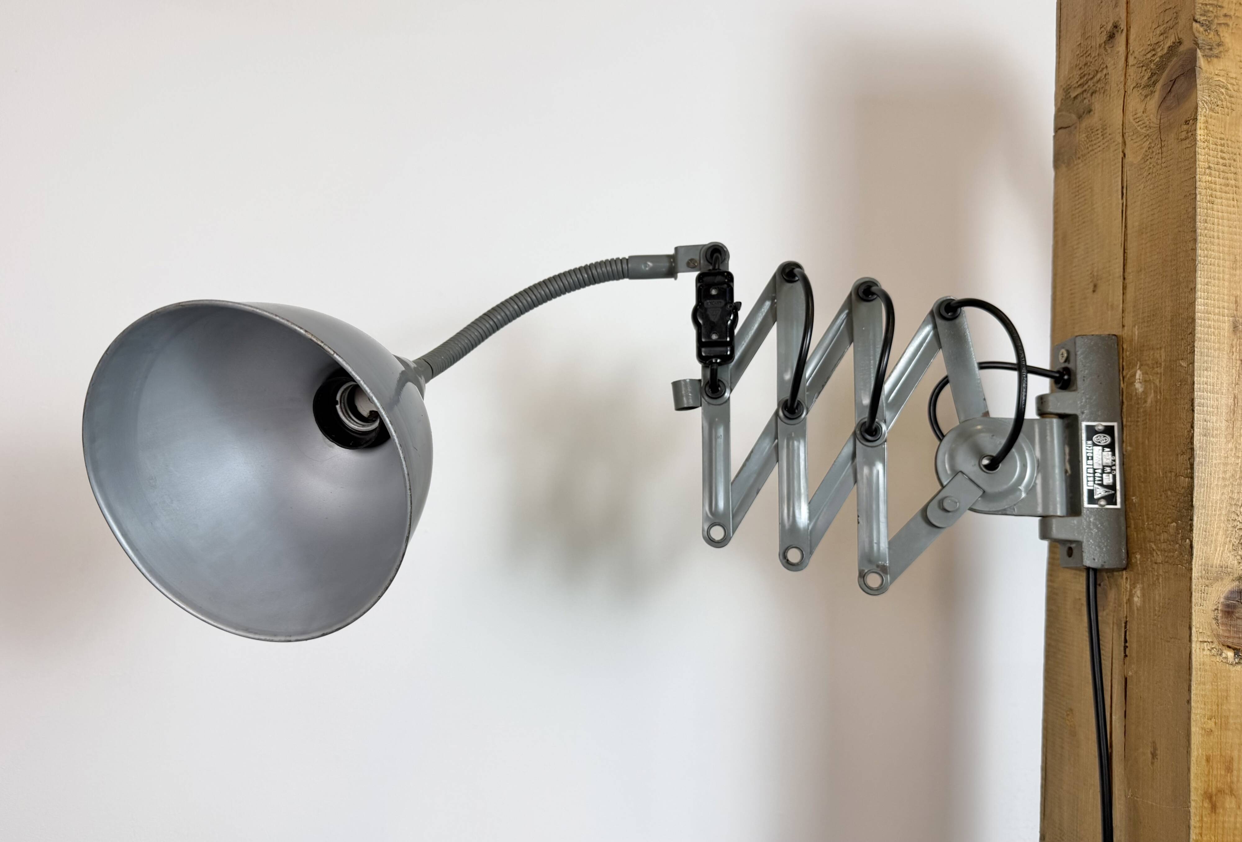 Grey Industrial Gooseneck Scissor Wall Lamp from Elektroinstala, 1960s