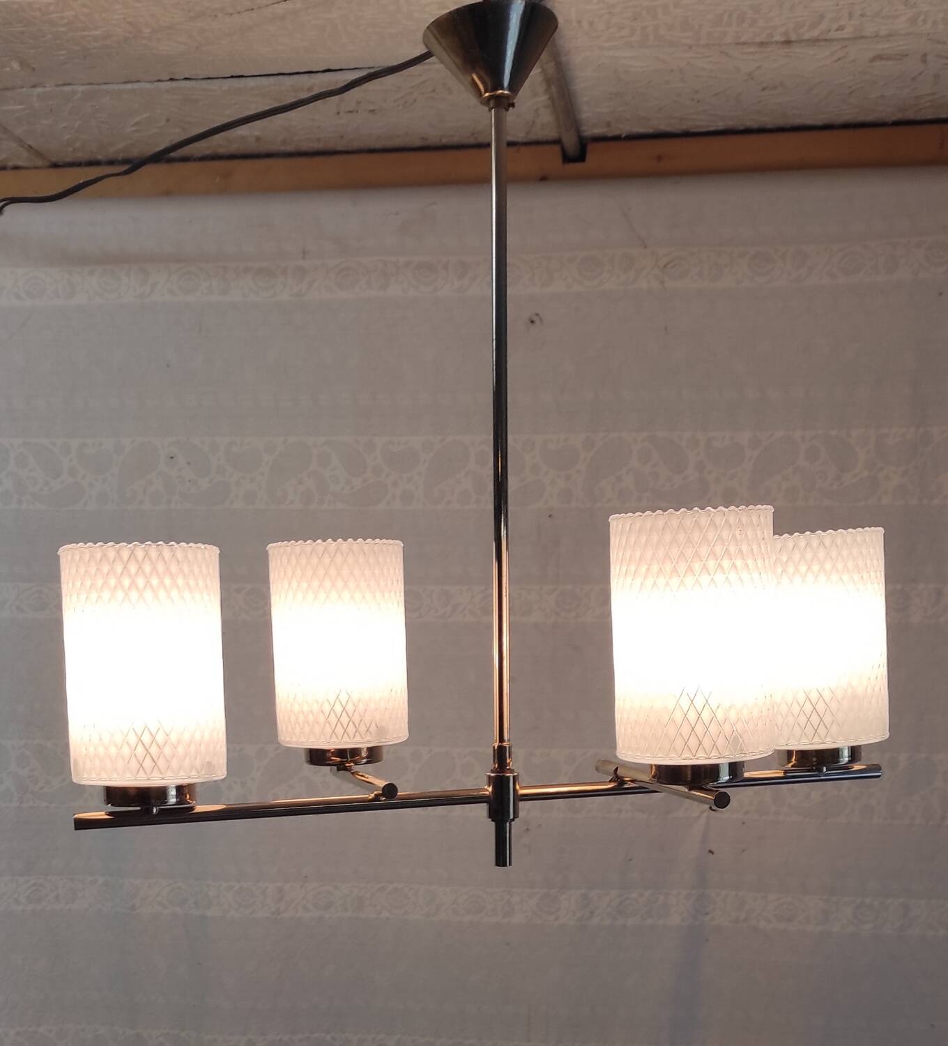 Modernist chandelier 4 lights in golden brass - 50s/60s