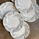6 flat plates Longwy in white and grey ironstone, "Saint Cloud" service.