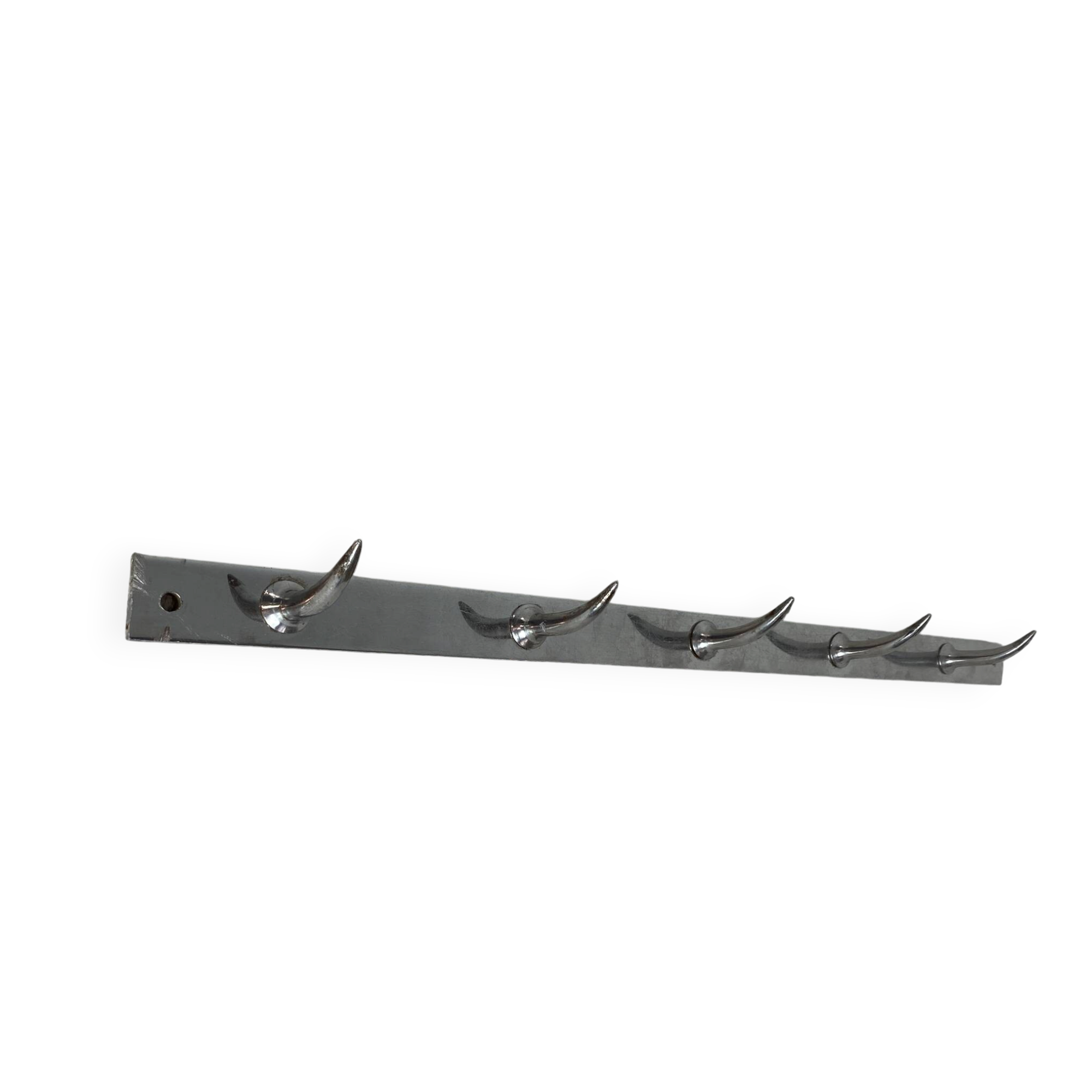 Stainless steel butcher's hook, known as a "wolf tooth bar."