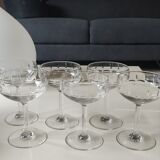 Lot of 6 x Champagne Coupes/Verreries Doyen. Art Deco. In half crystal.