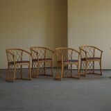 Set of 6 sculptural vintage bamboo dining chairs, modern Danish design, made in the 1960s.