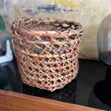 Large vintage Japanese old handmade wicker basket Ajiro weaving