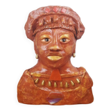 African Woman Bust In Clay, Vintage Modern Figurative Art
