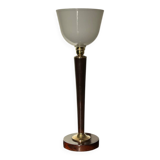 Art Deco lamp made of wood, brass, and opaline.