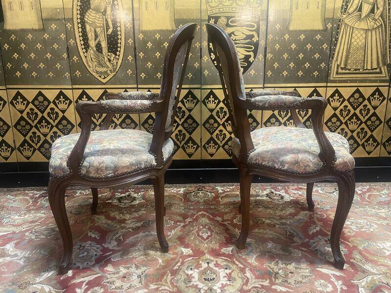 Pair of Louis XV style oak armchairs
