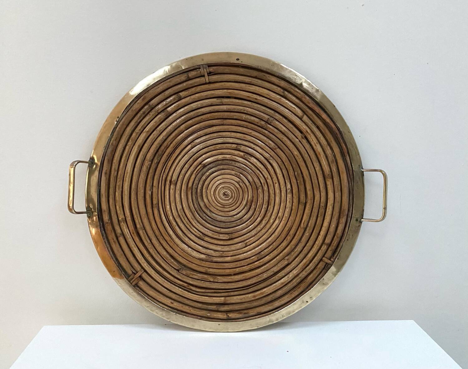 Large rattan-bamboo tray in the style of Gabriella Crespi