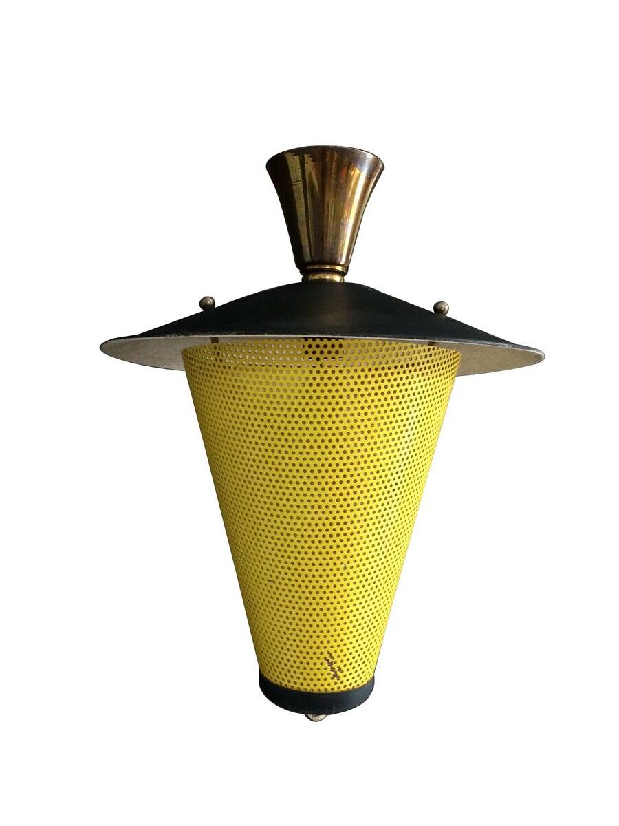 French lantern pendant lamp in the style of Mathieu Mategot, 1950s