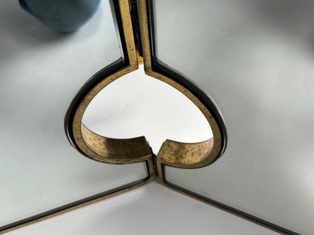 Large Mid-Century Modern Italian Brass Triple Mirror, 1950s