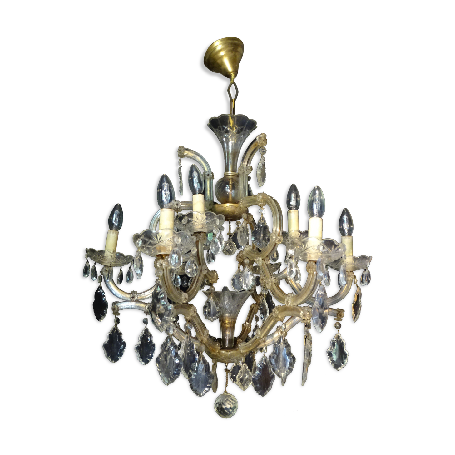 Venetian chandelier glass and crystal 9 Lights circa 1940