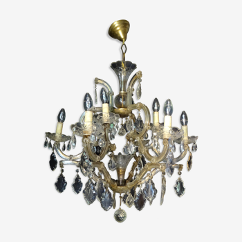 Venetian chandelier glass and crystal 9 Lights circa 1940