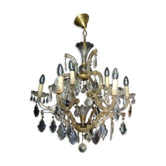 Venetian chandelier glass and crystal 9 Lights circa 1940