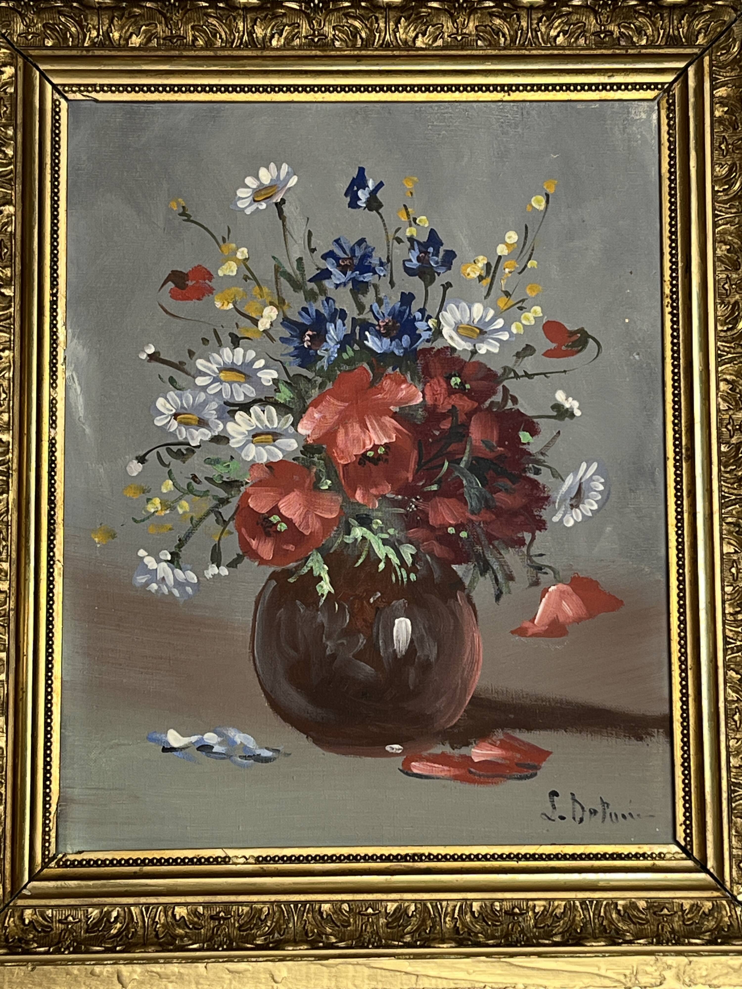 Oil on canvas still life bouquet signed Delaure 20th century