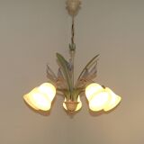 French Vintage 3 Light Lavender Lily Chandelier with Glass Shades 5480