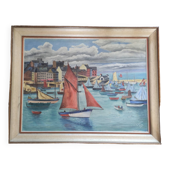 Acrylic painting on canvas boats