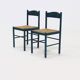Lot de 2 chaises de salle à manger en bois teinté et jonc années 1960