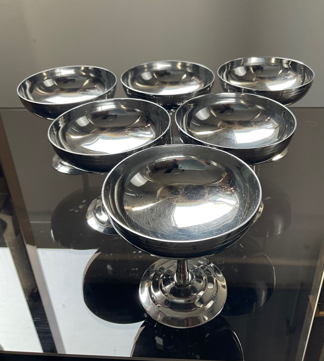 Series of 6 stainless steel ice cups by Letang Rémy 70s