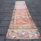 Colorful Vintage Runner Rug, Soft Pink Handmade Hallway Carpet, 82x334 Cm