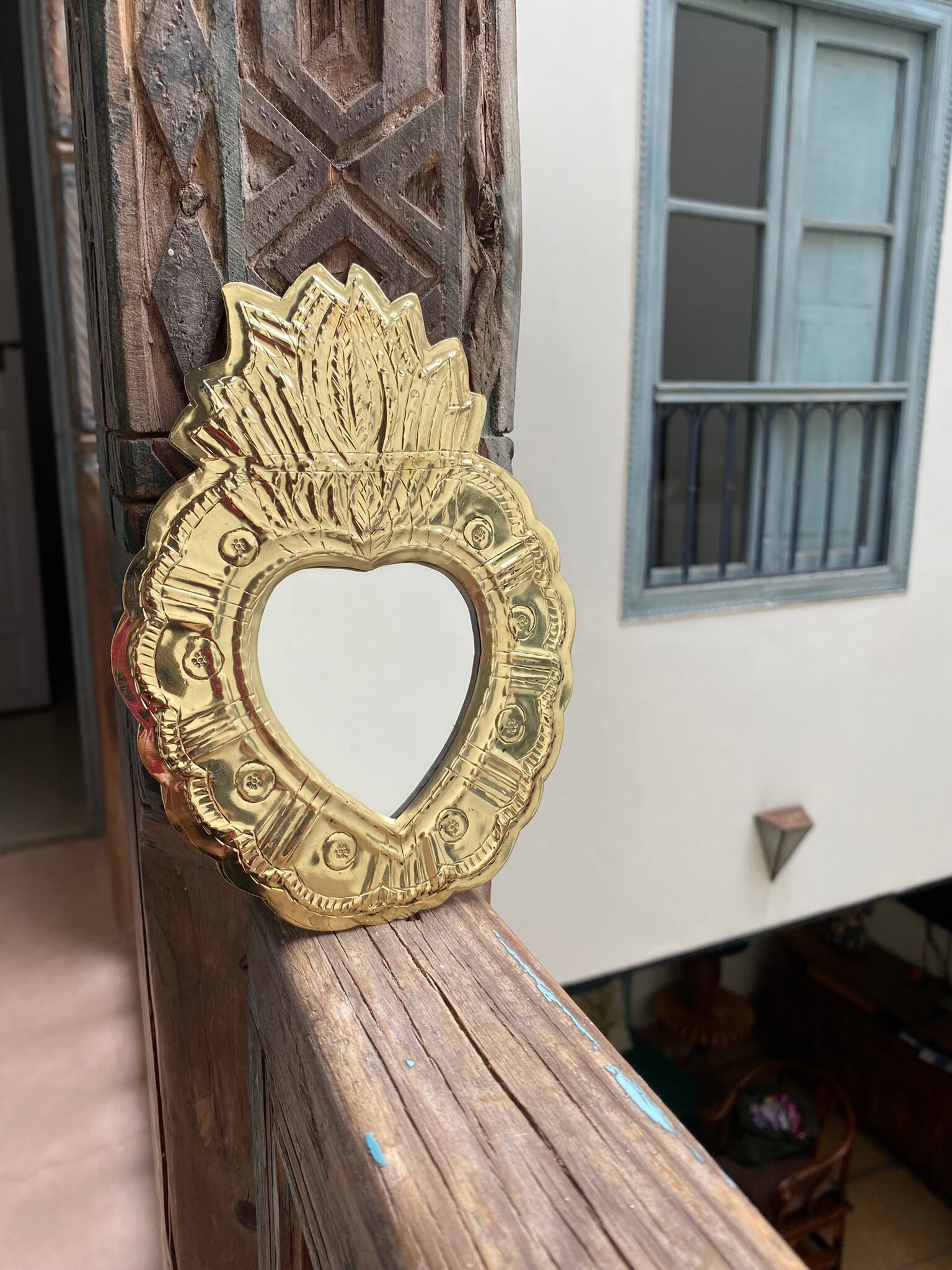 Heart mirror in brass type ex-voto houbbi