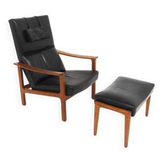 Fauteuil scandinave en cuir, Bröderna Andersson, Suède, 1960