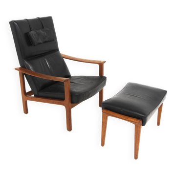 Fauteuil scandinave en cuir, Bröderna Andersson, Suède, 1960