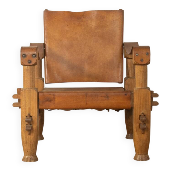 Fauteuil safari vintage brutaliste