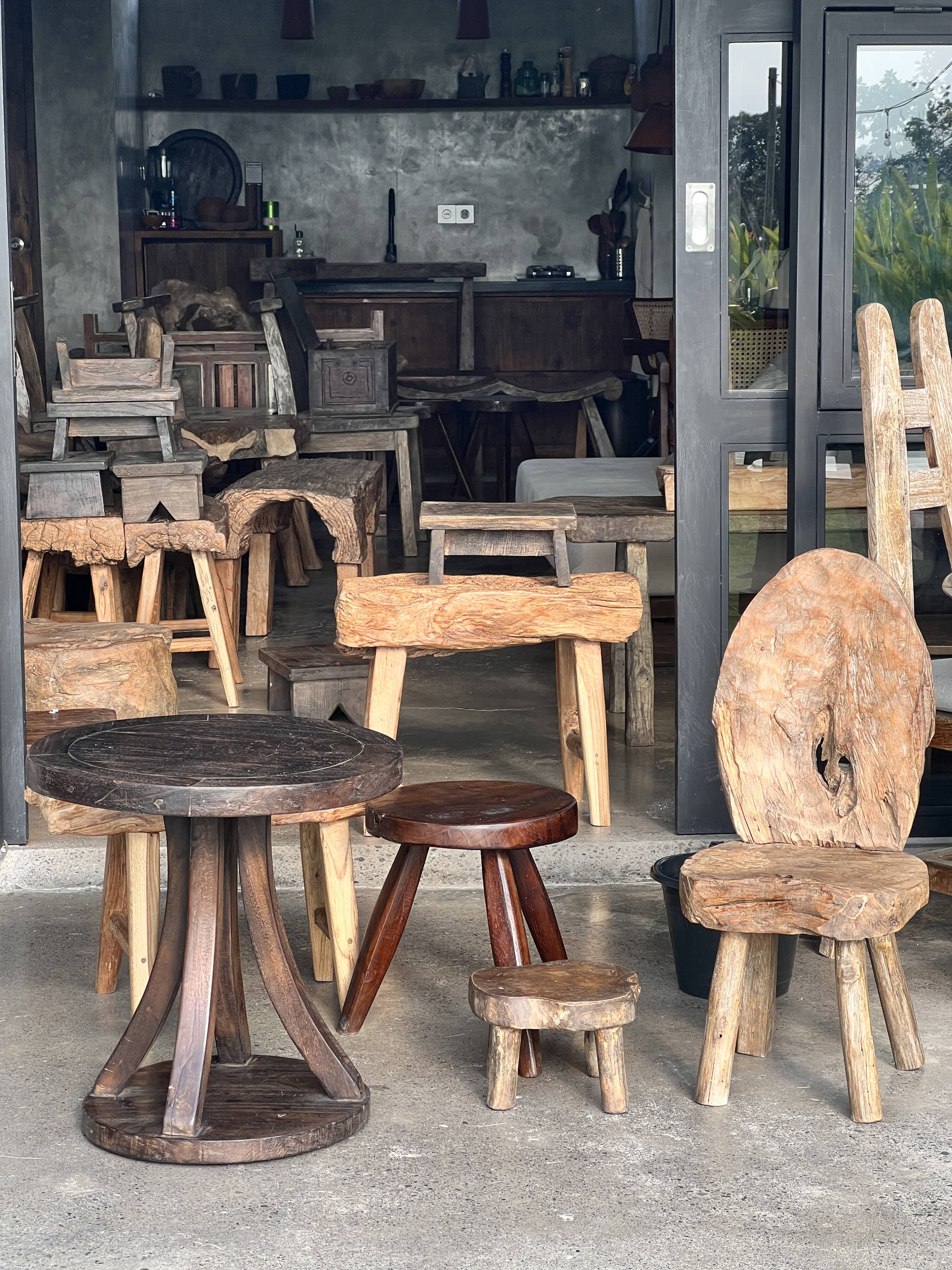 Mini low stool in upcycled old Asian teak H15 D24