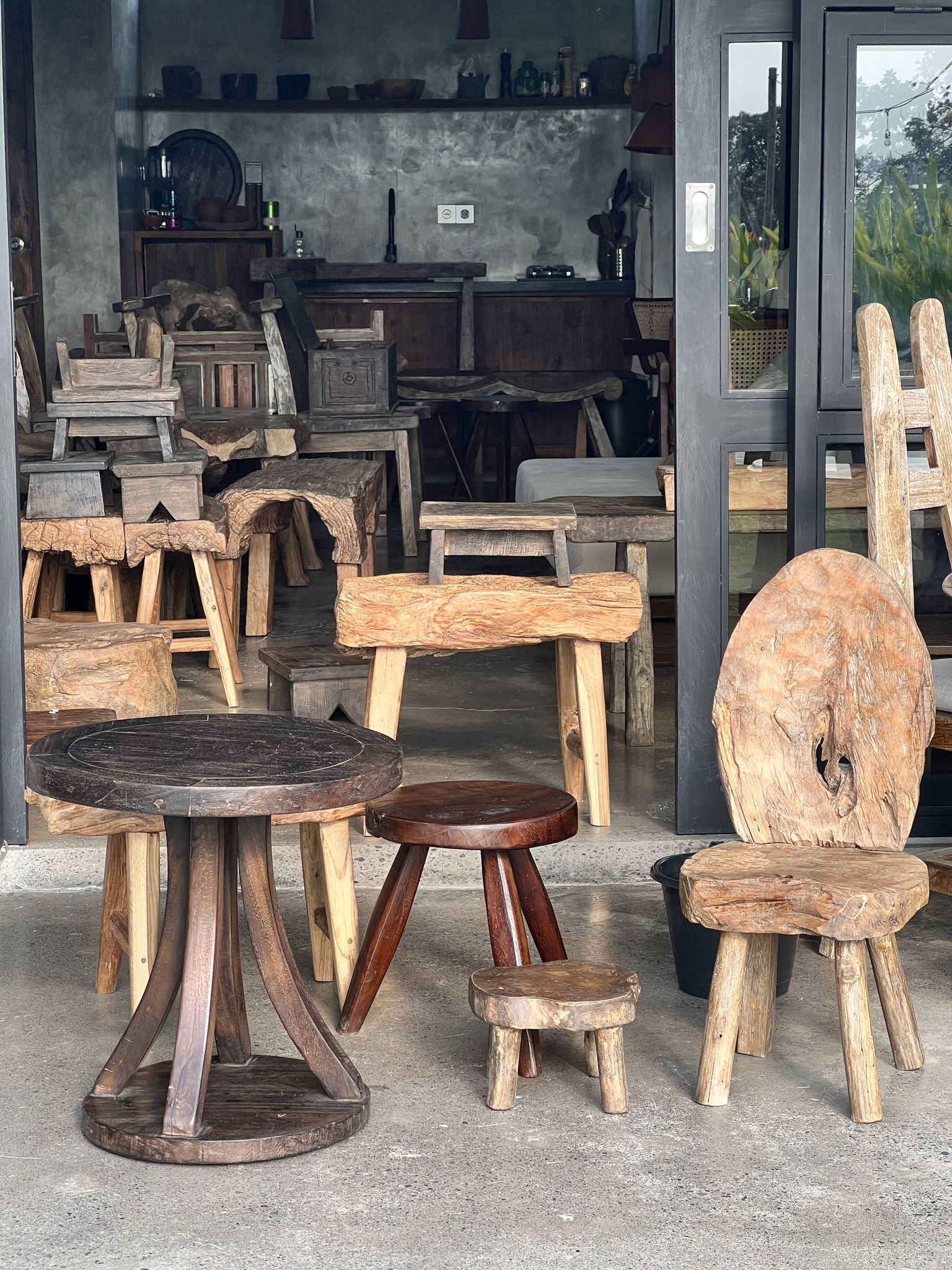 Mini low stool in upcycled old Asian teak H15 D24