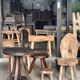 Mini low stool in upcycled old Asian teak H15 D24