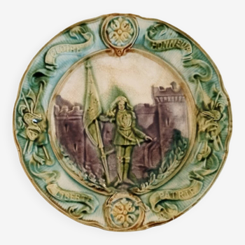 Old Barbotine Plate Joan of Arc Theme