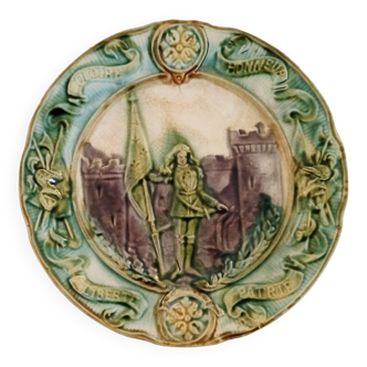 Old Barbotine Plate Joan of Arc Theme