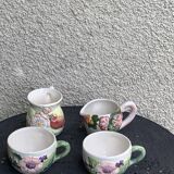 Lunch service in enameled ceramic, slip, white, pink and green, vintage