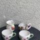 Lunch service in enameled ceramic, slip, white, pink and green, vintage
