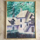 Oil on canvas painting Normande R.Oswald 1960 gilded wood frame