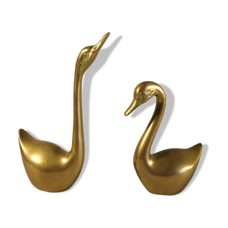 Pair of brass swans