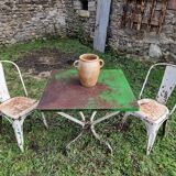 Vintage French Garden Set - Iron Table and 2 Chairs, 1950s