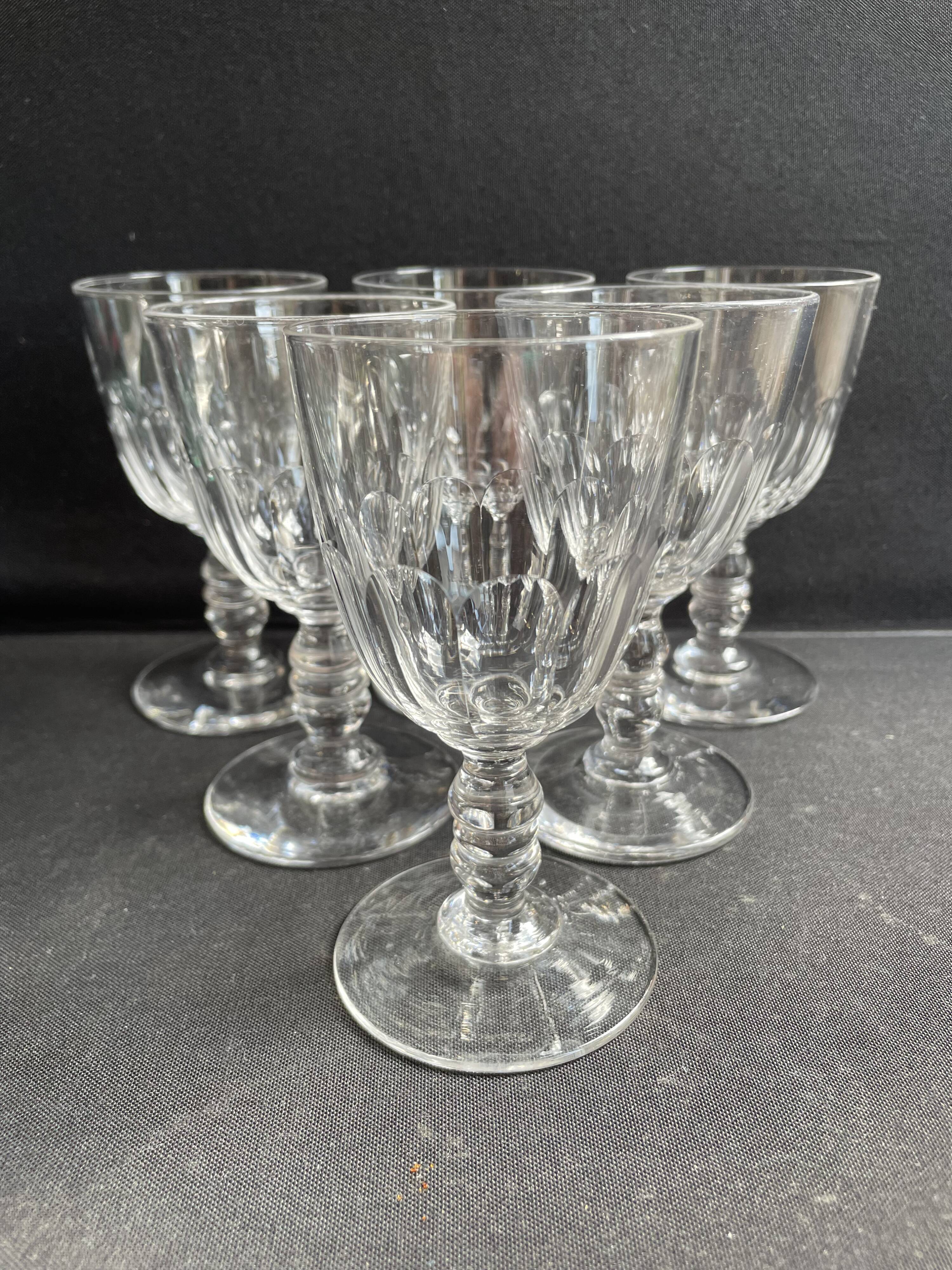 6 Baccarat Clermont 19th century cooked wine glasses