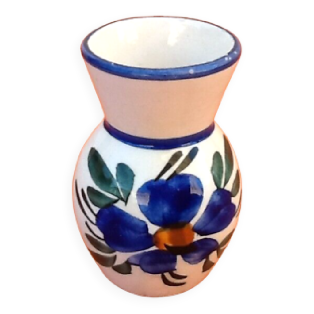 Vase modèle glaieul hauteur 25 cm en céramique artisanale au décor fleurs de couleur bleues