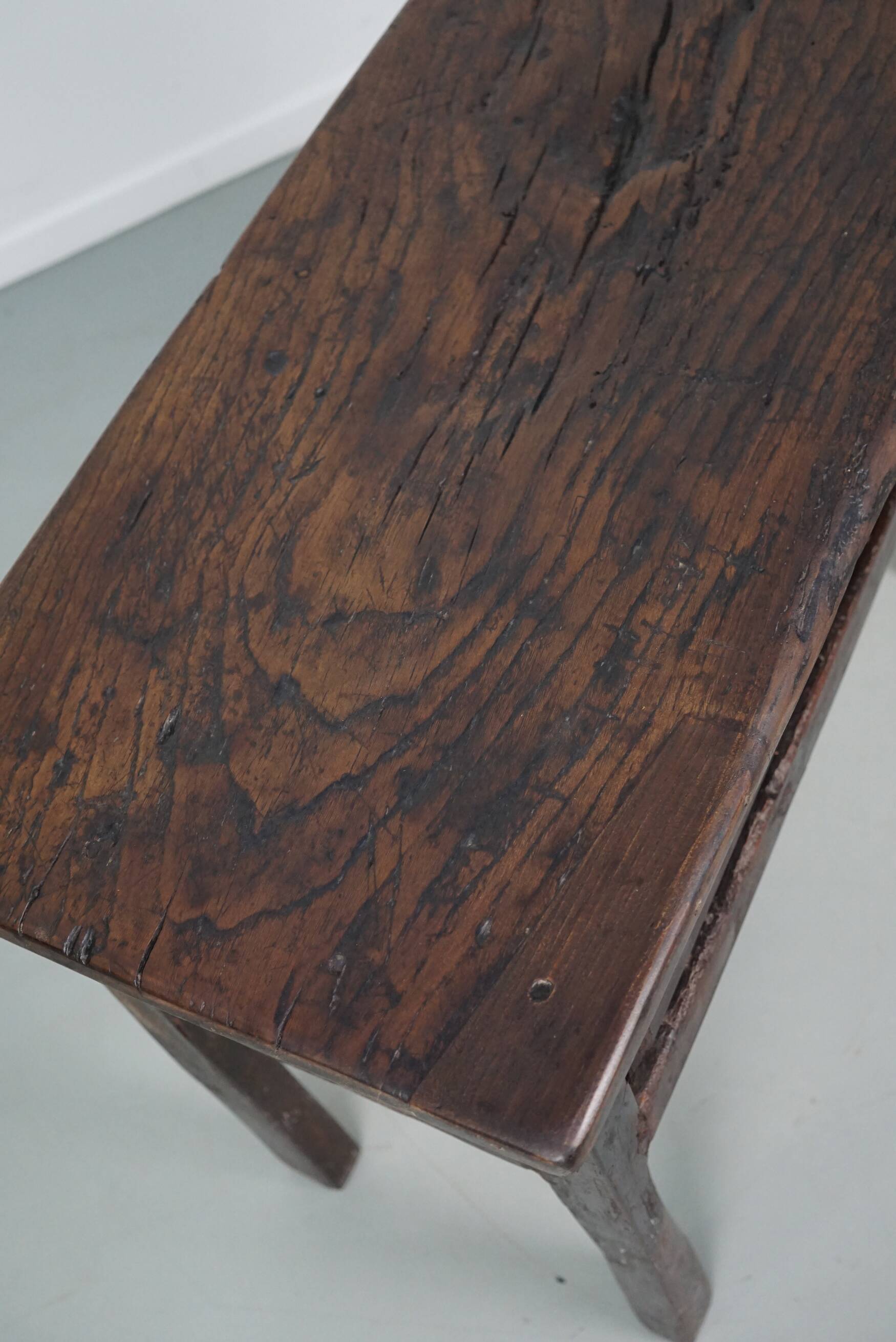 Antique Spanish Rustic Farmhouse Chestnut Side Table / Console, 18th Century