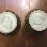 Pair of pot cache in barbotine earthenware