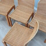 Curved wicker and wood chairs 1970s, set of 6